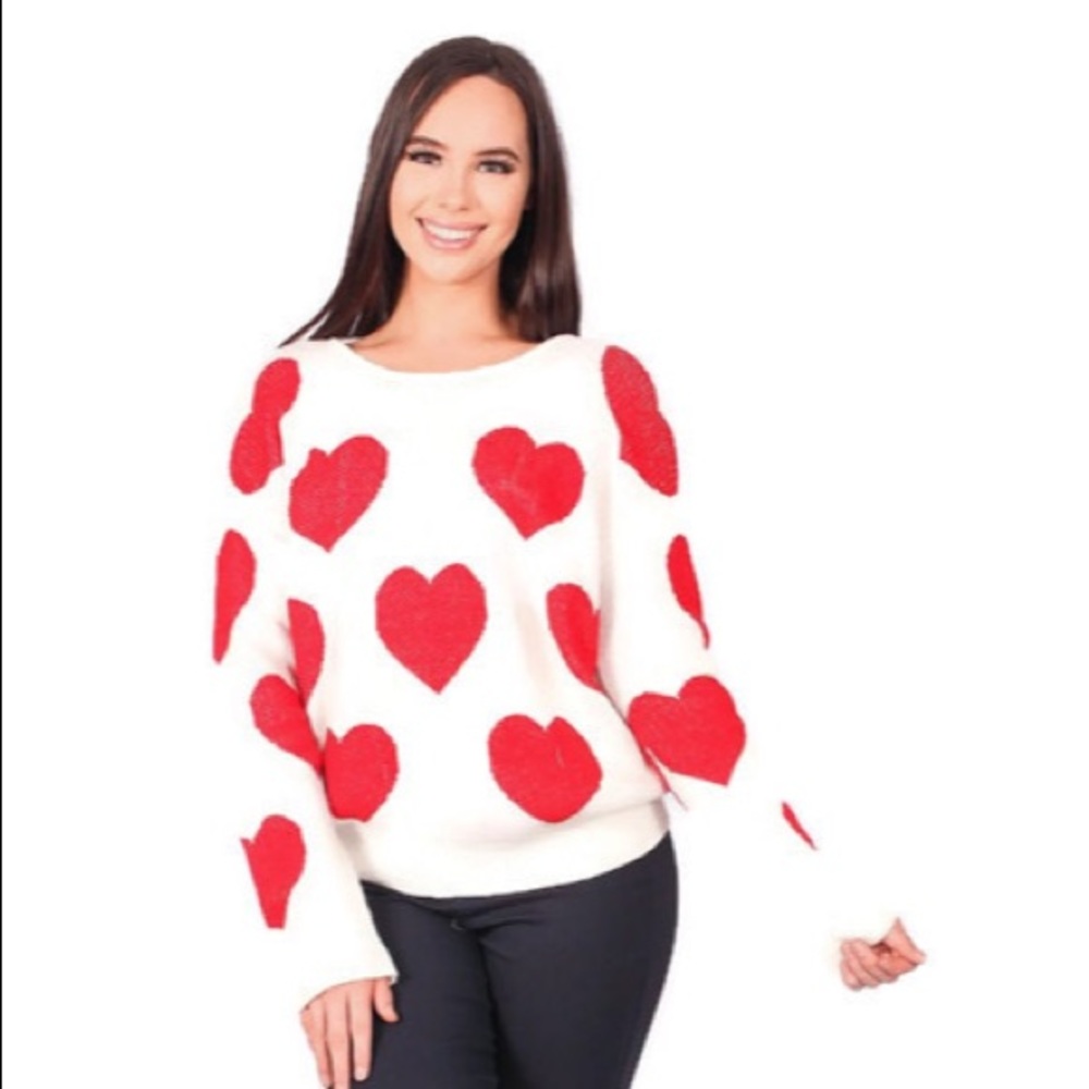 Valentine’s Day Hearts Open Back White Sweater